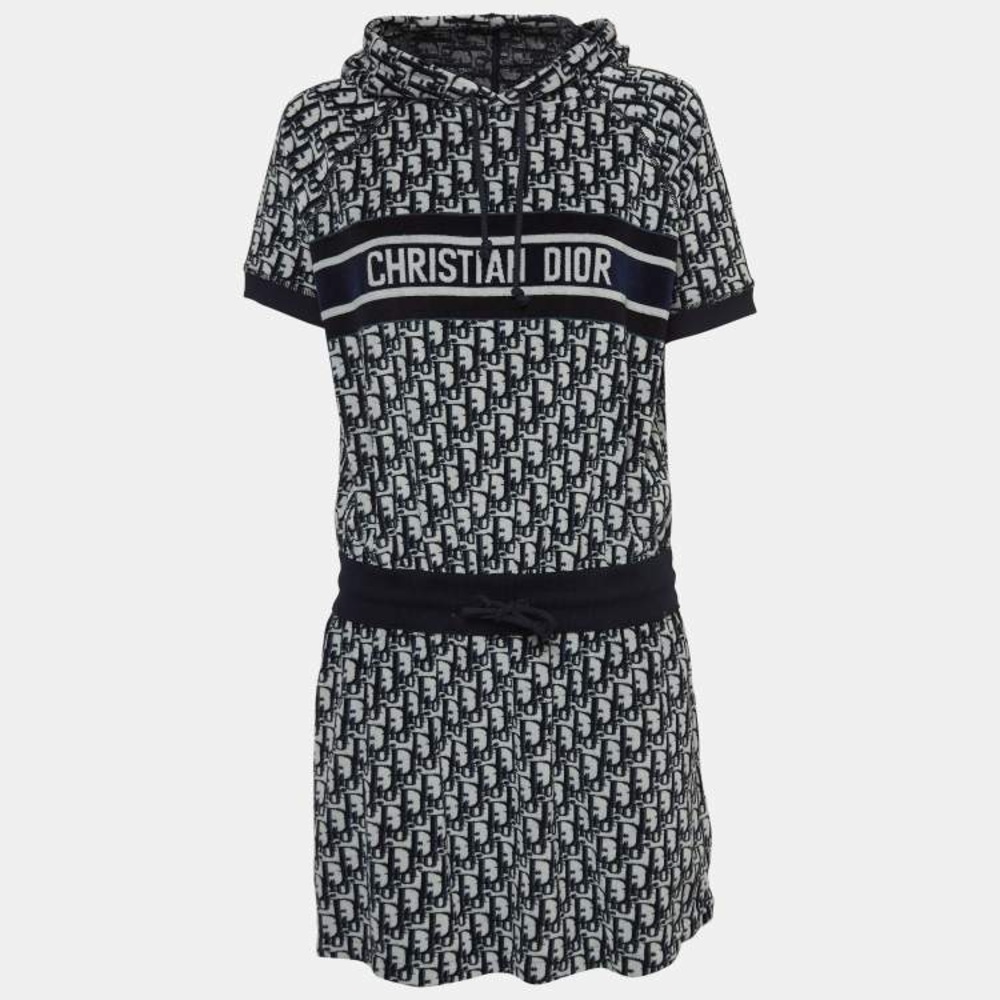 Christian Dior 2021 Oblique Hooded Blue Terry Cotton Mini Dress